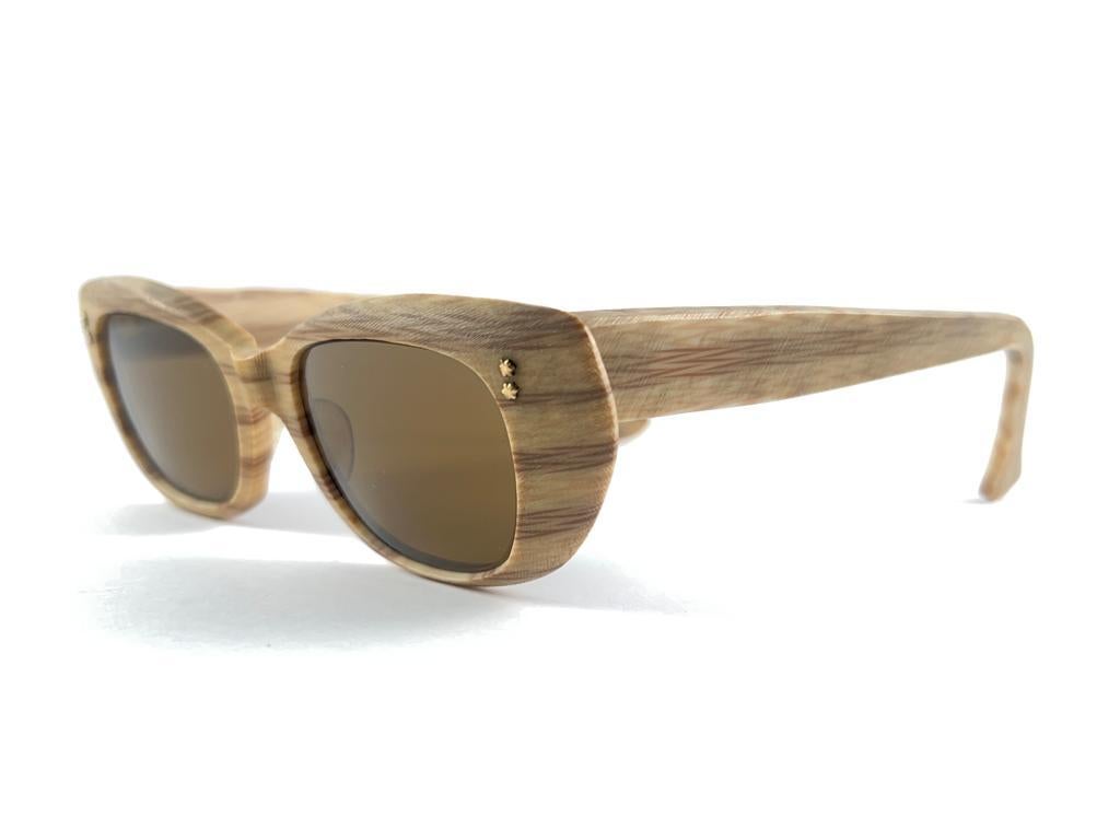 Brown New Vintage Degenhardt Wood Effect Zeiss Umbral Lenses Sunglasses 60'S Germany For Sale