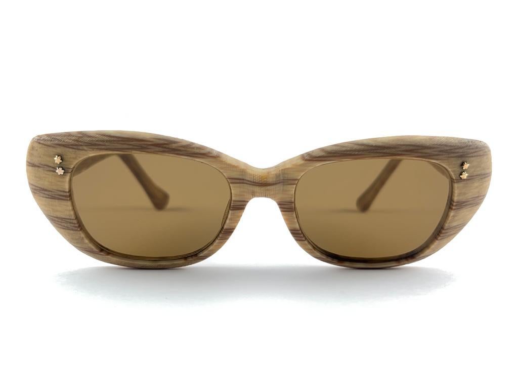 Women's or Men's New Vintage Degenhardt Wood Effect Zeiss Umbral Lenses Sunglasses 60'S Germany For Sale