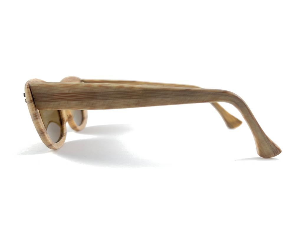 New Vintage Degenhardt Wood Effect Zeiss Umbral Lenses Sunglasses 60'S Germany For Sale 1