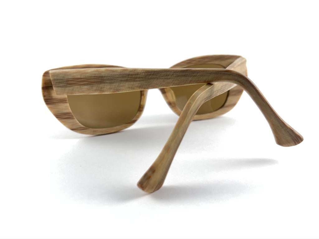 New Vintage Degenhardt Wood Effect Zeiss Umbral Lenses Sunglasses 60'S Germany For Sale 3
