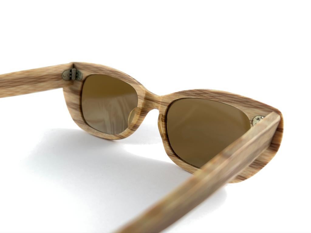 New Vintage Degenhardt Wood Effect Zeiss Umbral Lenses Sunglasses 60'S Germany For Sale 4