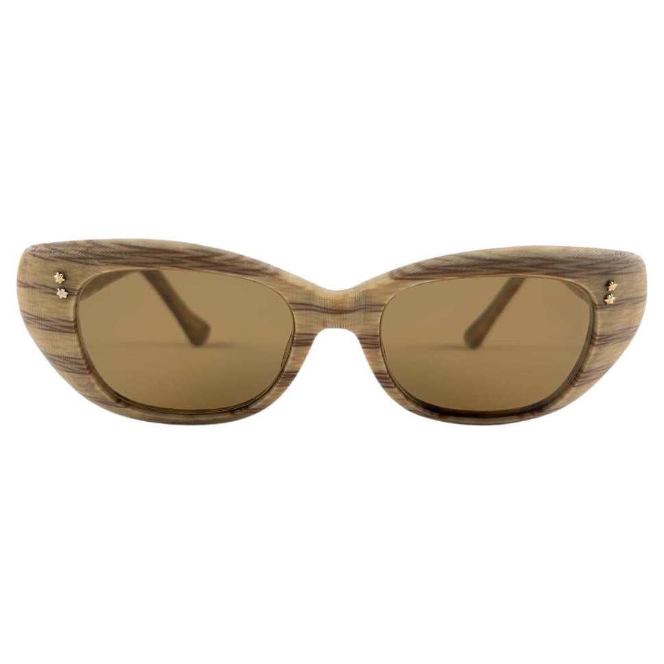 New Vintage Degenhardt Wood Effect Zeiss Umbral Lenses Sunglasses 60'S Germany For Sale