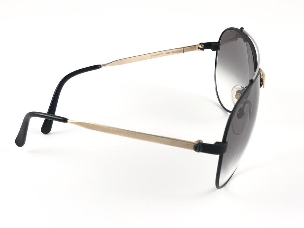 Noir New Vintage Dunhill 6023 Black Frame Aviator Grey Lenses Sunglasses 80's Austria en vente