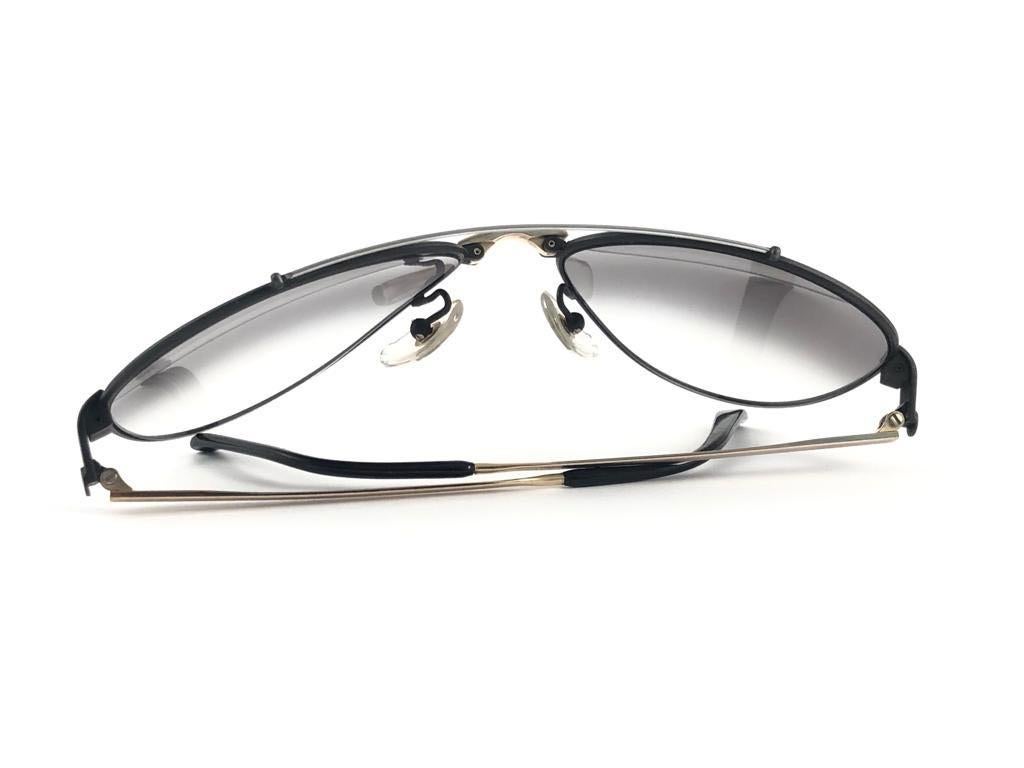 New Vintage Dunhill 6023 Black Frame Aviator Grey Lenses Sunglasses 80's Austria For Sale 1