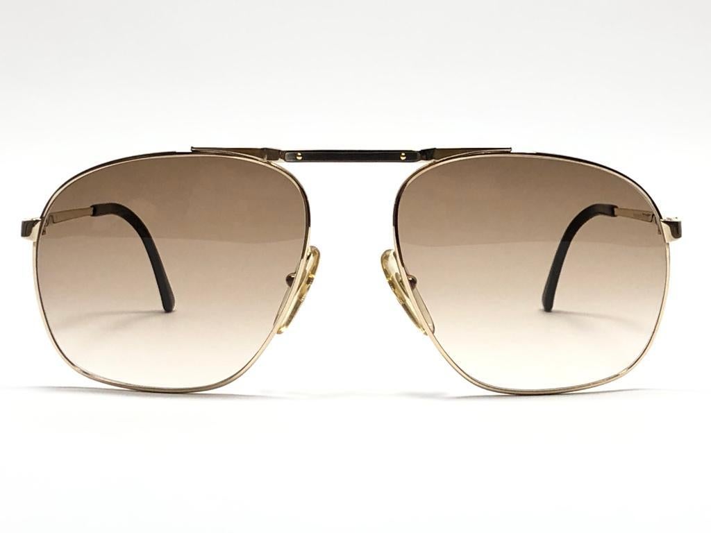 Marron New Vintage Dunhill 6046 Real Wood Trims Details Frame Sunglasses 80's Austria en vente