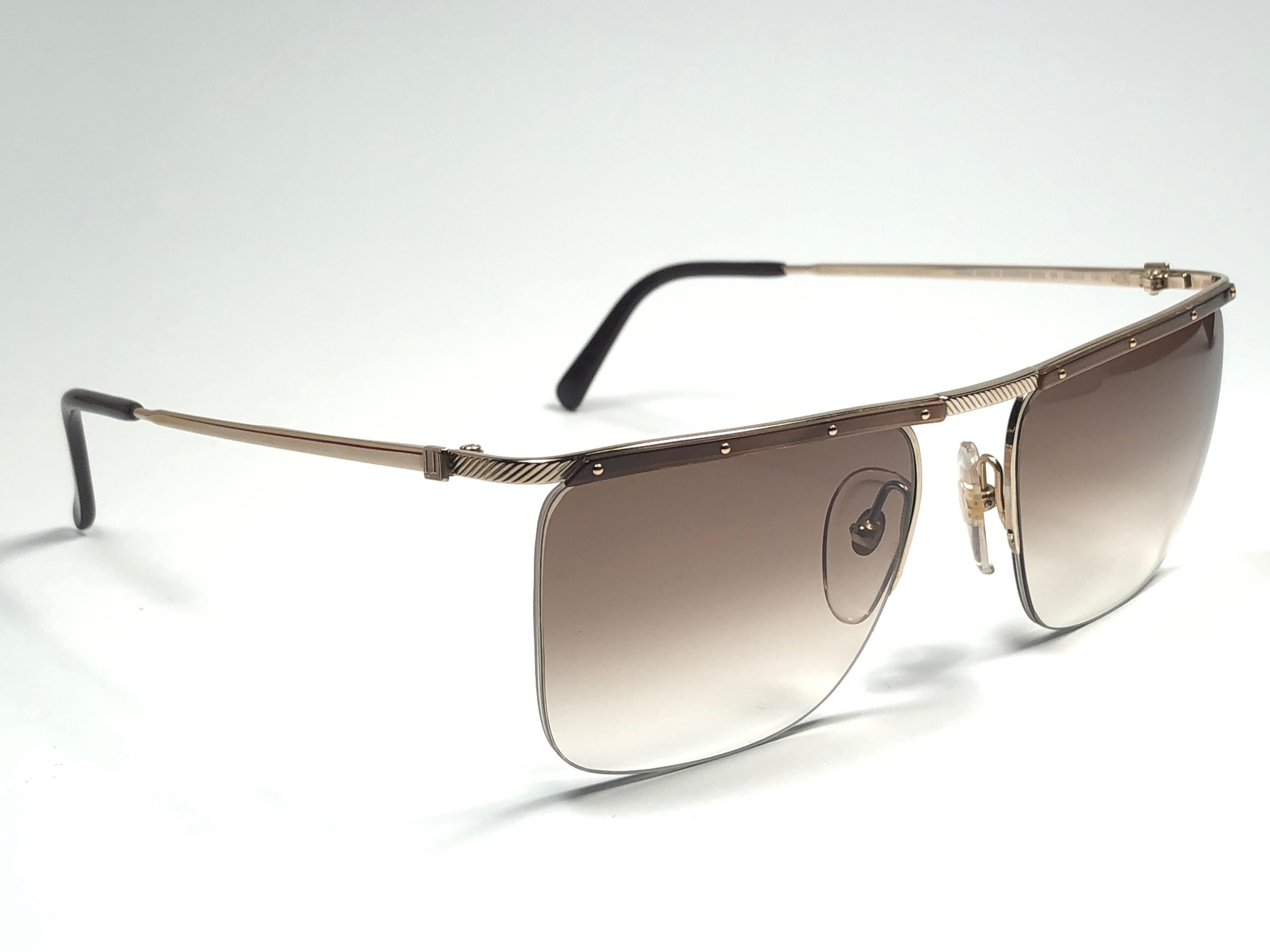 Gray New Vintage Dunhill 6056 Real Horn Trims Details Half Frame Sunglasses France 