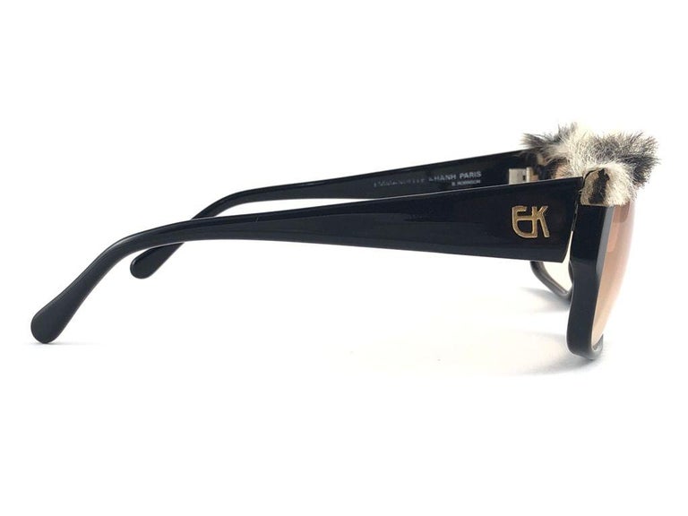 New Vintage Emanuelle Kahn Paris 106 40 Fur Accents Black Sunglasses 
