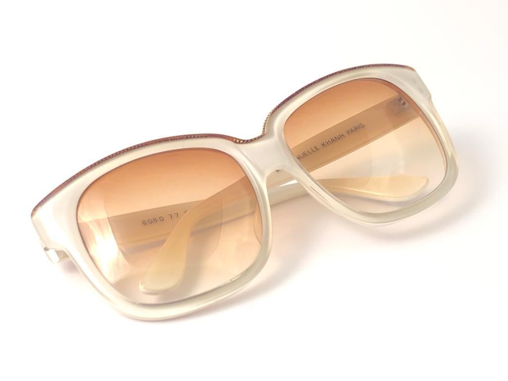 Neu Vintage Emanuelle Kahn Paris 8080 Weißgold Akzente Sonnenbrille Frankreich im Angebot 4