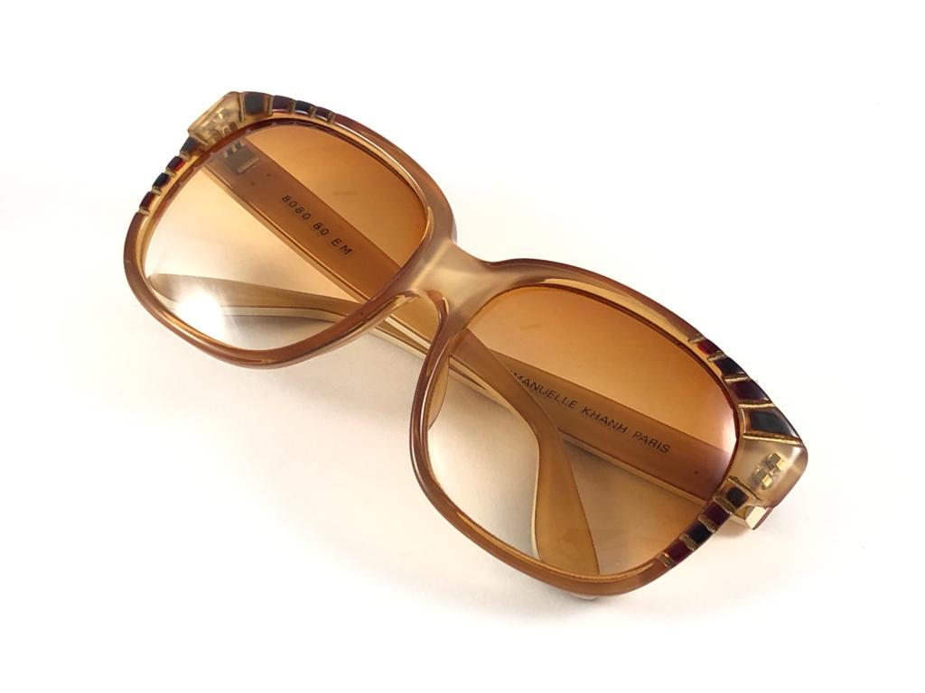 New Vintage Emanuelle Khanh Paris 8080 E Honey Gradient Lens Sunglasses France For Sale 3