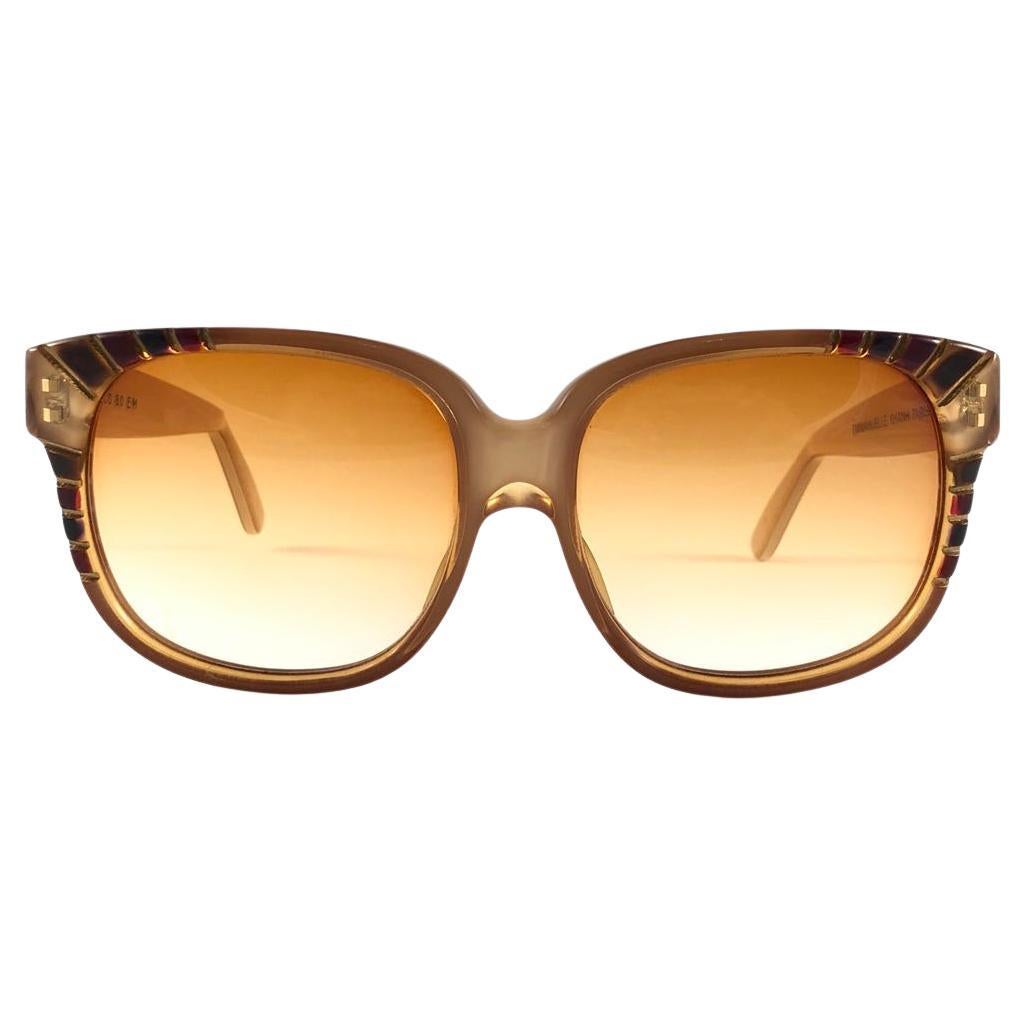 New Vintage Emanuelle Khanh Paris 8080 E Honey Gradient Lens Sunglasses France For Sale