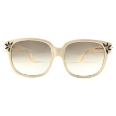 New Vintage Emanuelle Khanh Paris Beige Rhinestones Accents Sunglasses France