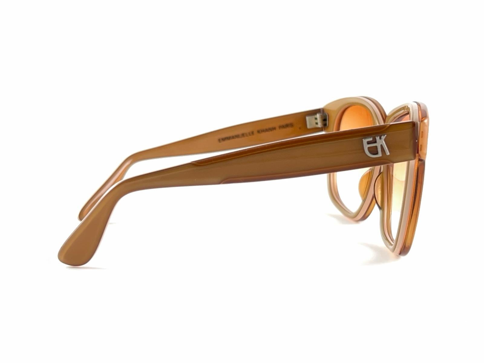 New Vintage Emmanuelle Khanh 8080 49 Ocher Oversized 70's France Sunglasses Unisexe en vente