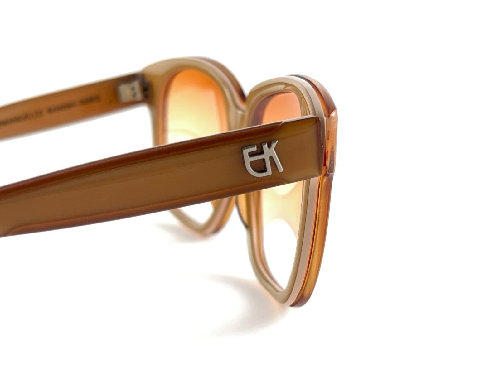 New Vintage Emmanuelle Khanh 8080 49 Ocher Oversized 70'S France Sunglasses For Sale 4