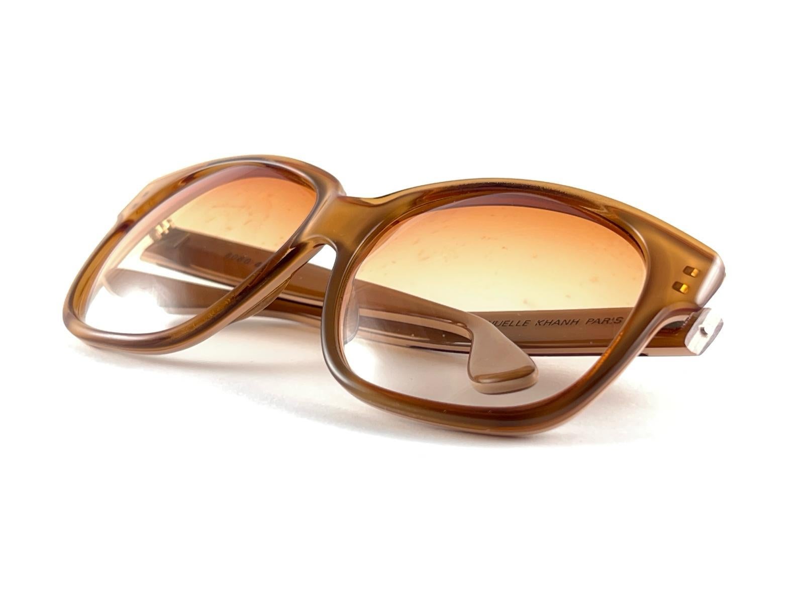 New Vintage Emmanuelle Khanh 8080 49 Ocher Oversized 70'S France Sunglasses For Sale 5