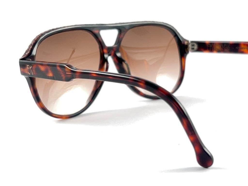 New Vintage Emmanuelle Khanh Lizard Leather Pilot 70'S France Sunglasses For Sale 5