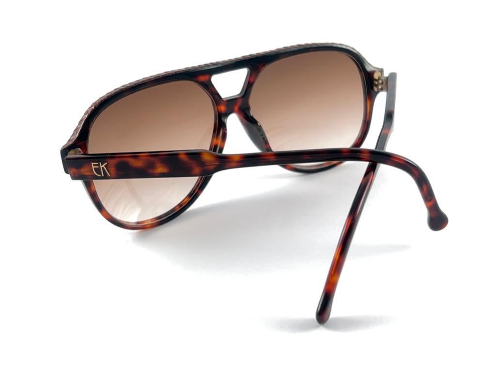 New Vintage Emmanuelle Khanh Lizard Leather Pilot 70'S France Sunglasses For Sale 8