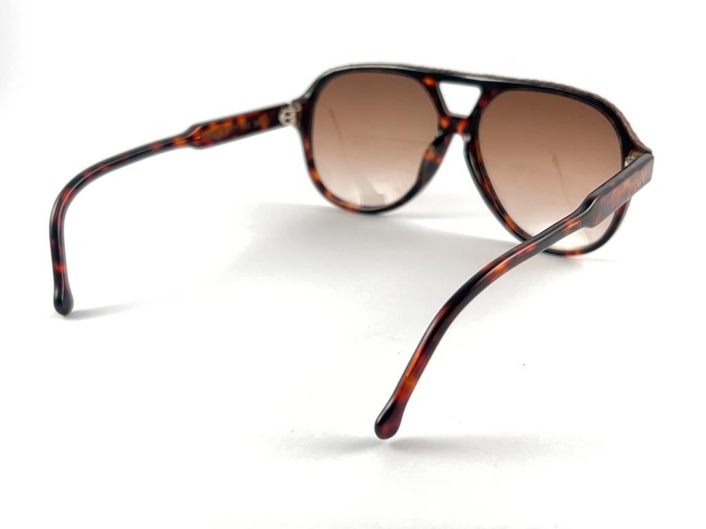 New Vintage Emmanuelle Khanh Lizard Leather Pilot 70'S France Sunglasses For Sale 9