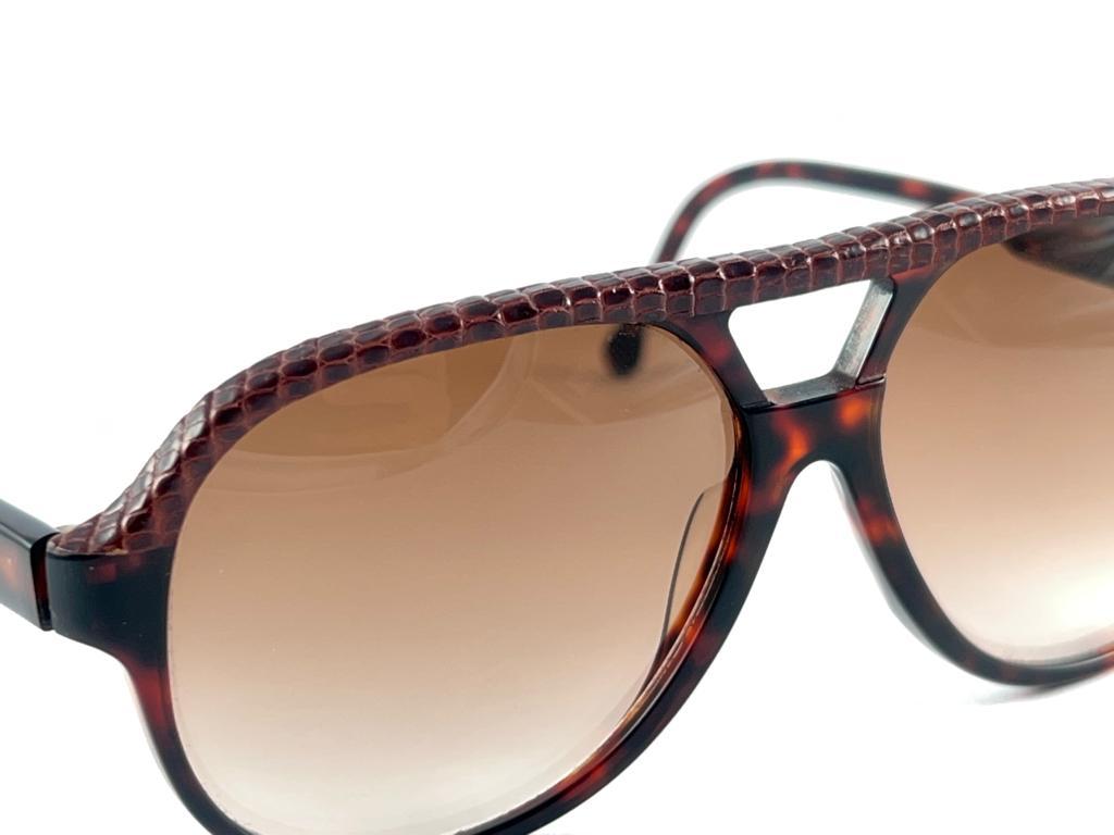 Women's or Men's New Vintage Emmanuelle Khanh Lizard Leather Pilot 70'S France Sunglasses For Sale