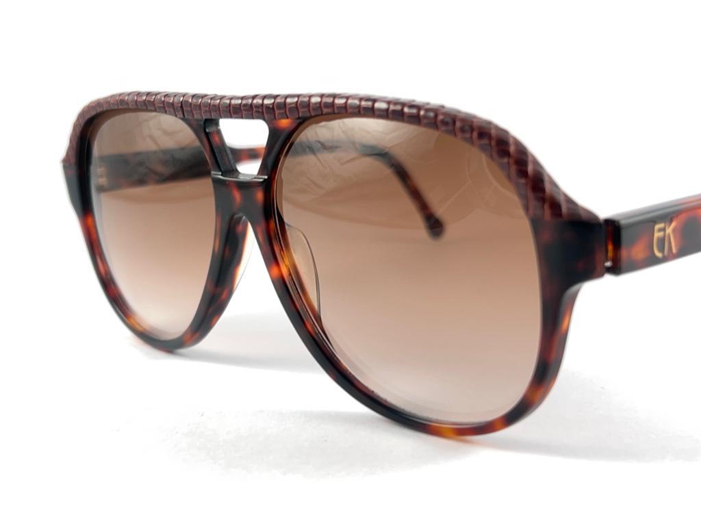 New Vintage Emmanuelle Khanh Lizard Leather Pilot 70'S France Sunglasses For Sale 1