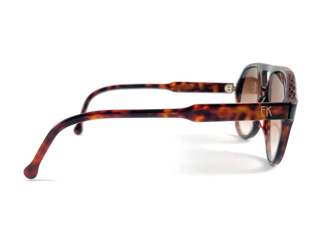 New Vintage Emmanuelle Khanh Lizard Leather Pilot 70'S France Sunglasses For Sale 2