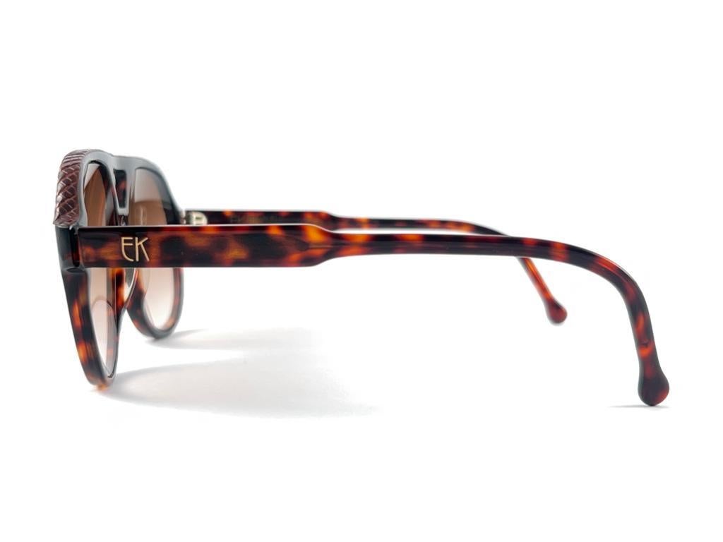 New Vintage Emmanuelle Khanh Lizard Leather Pilot 70'S France Sunglasses For Sale 3
