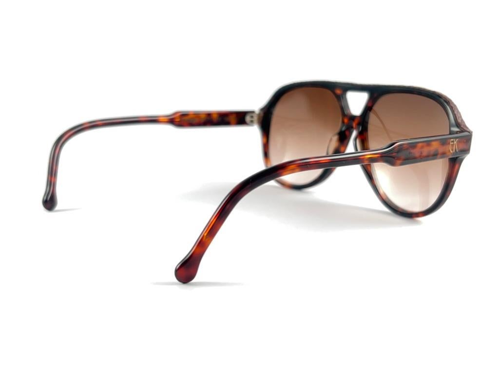 New Vintage Emmanuelle Khanh Lizard Leather Pilot 70'S France Sunglasses For Sale 4