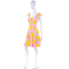New Vintage Escada Margaretha Ley Pink & Yellow Floral Silk Dress With Tags