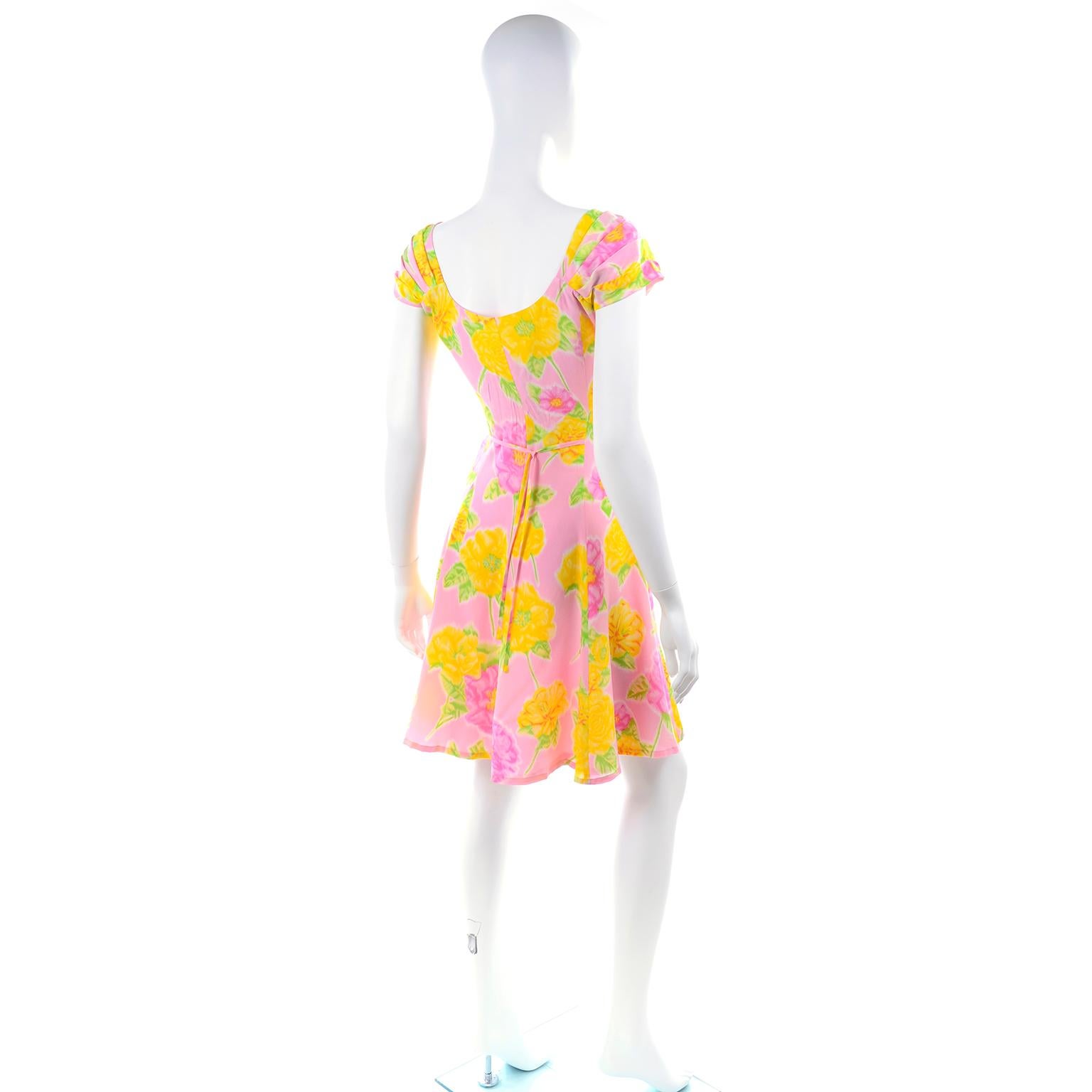 Women's New Vintage Escada Margaretha Ley Pink & Yellow Floral Silk Dress With Tags