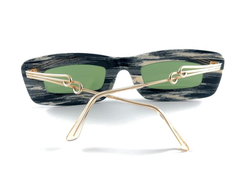 New Vintage Essel 78.31 Black & White Gold Mid Century Sunglasses 1950's France 4
