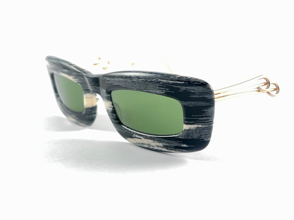 New Vintage Essel 78.31 Black & White Gold Mid Century Sunglasses 1950's France 6