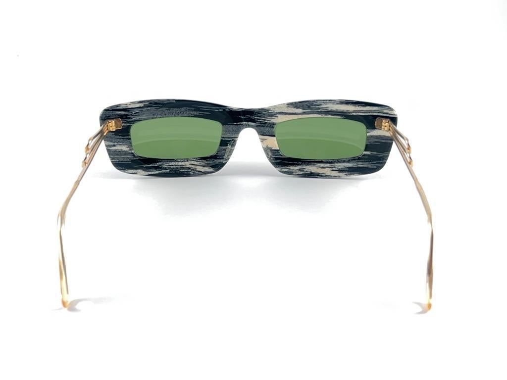 Women's New Vintage Essel 78.31 Black & White Gold Mid Century Sunglasses 1950's France