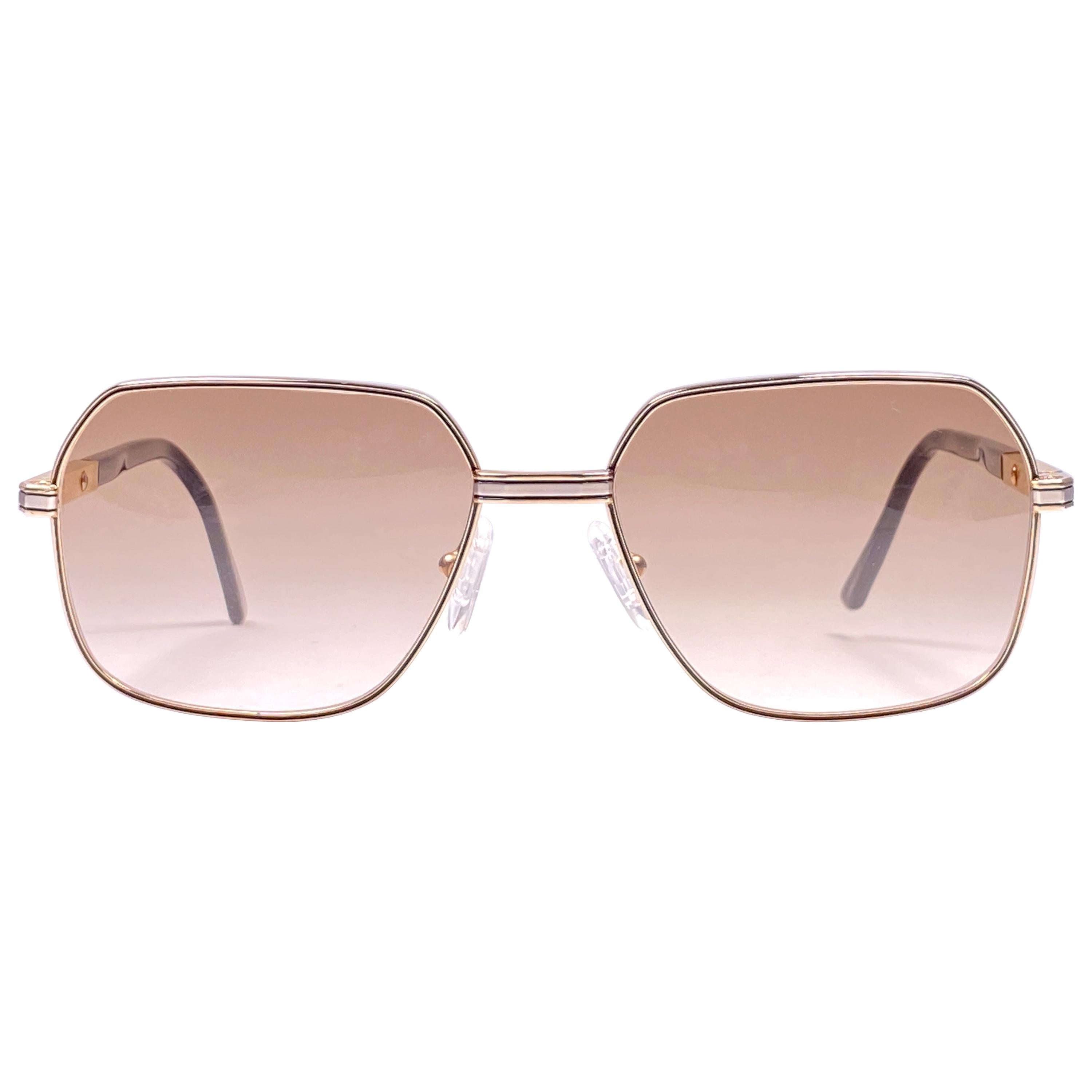 New Vintage Essilor Gold & Silver Light Brown Lenses France 1970's Sunglasses  