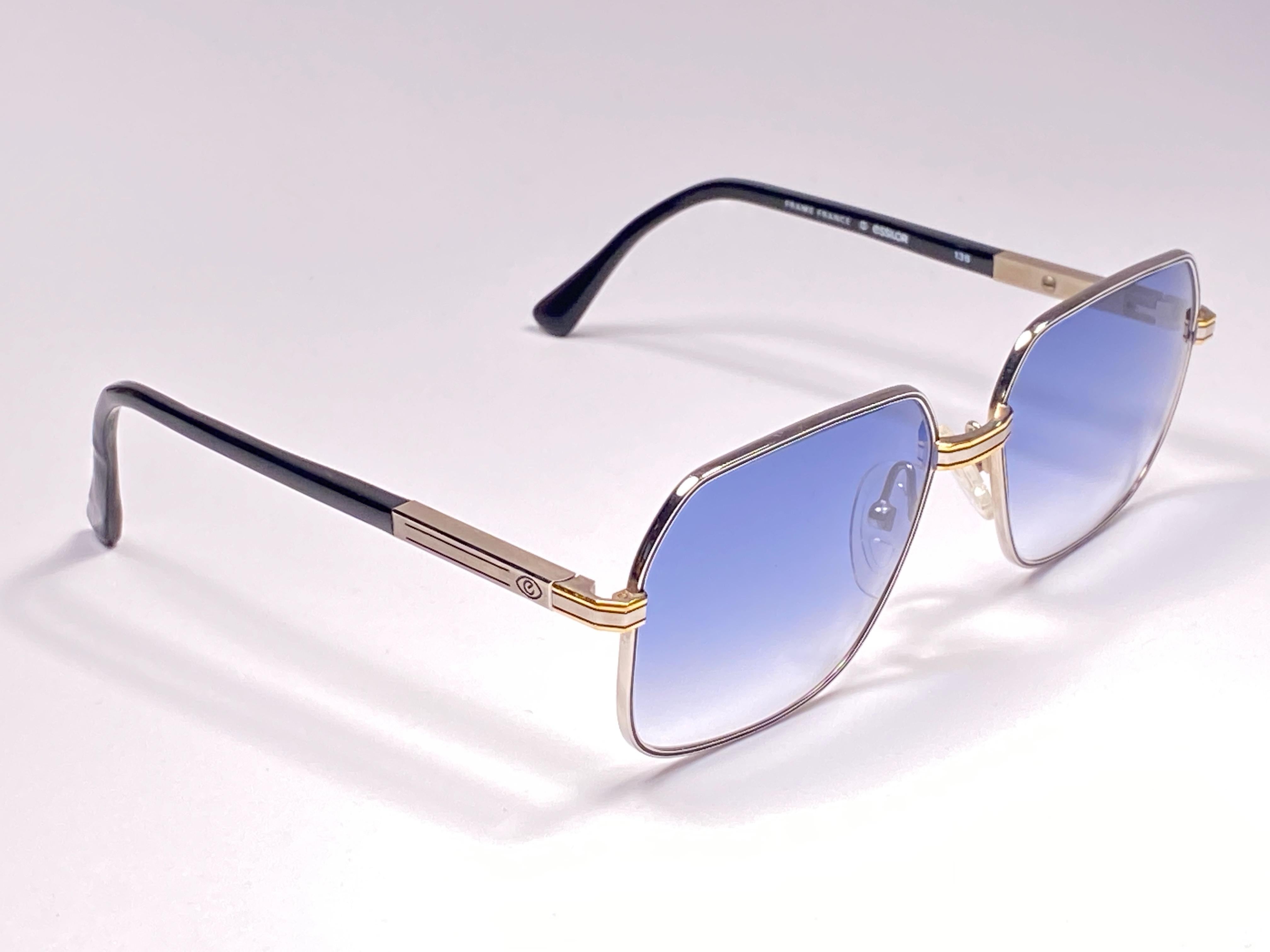 Men's New Vintage Essilor Silver & Gold Blue Lenses France 1970's Sunglasses  