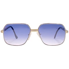 New Vintage Essilor Silver & Gold Blue Lenses France 1970's Sunglasses