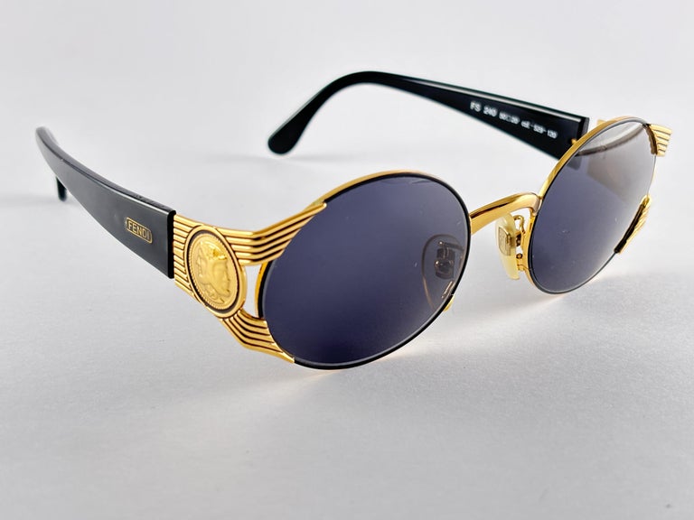 New Vintage Fendi FS 240 Black Oval 1990 Sunglasses Made in Italy