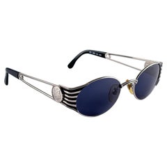 New Vintage Fendi FS 300 Silver  & Black Oval 1990 Sunglasses Made in Italy