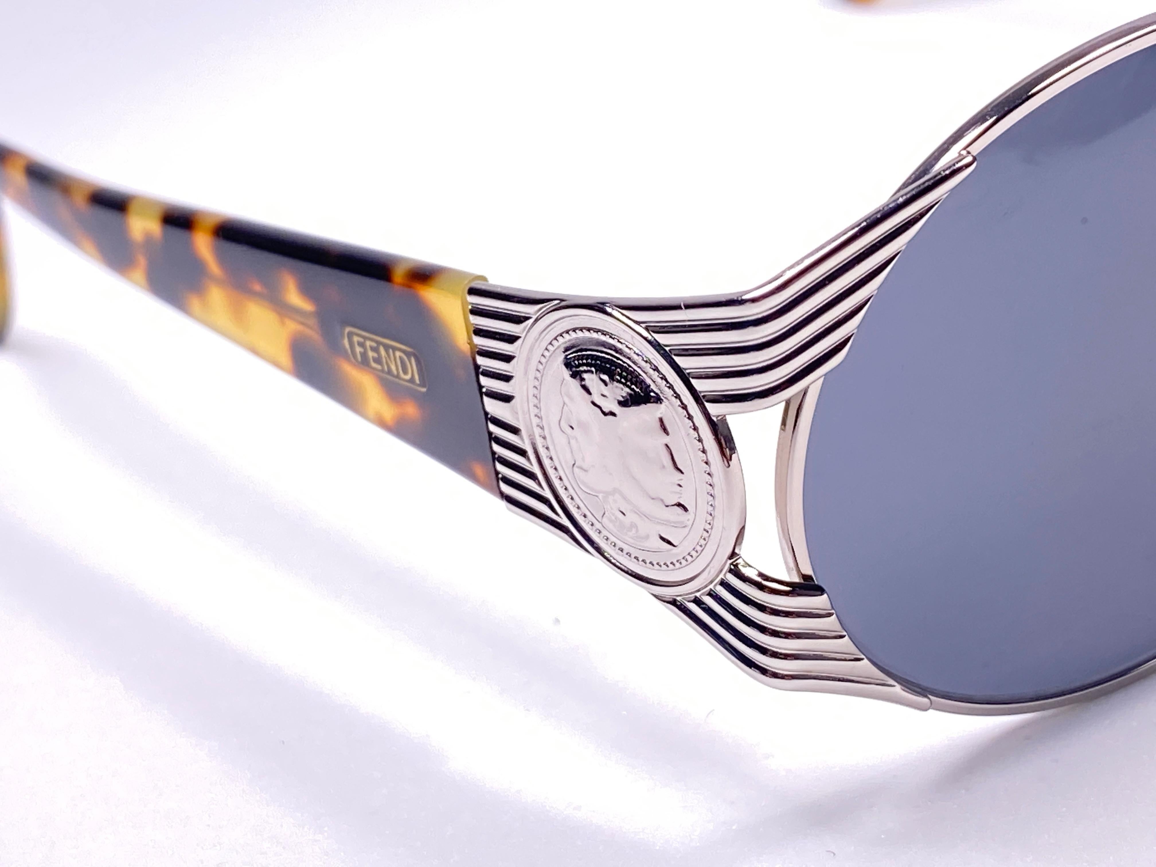 Women's or Men's New Vintage Fendi FS240 Tortoise & Silver Round 1990 Sunglasses Made in Italy