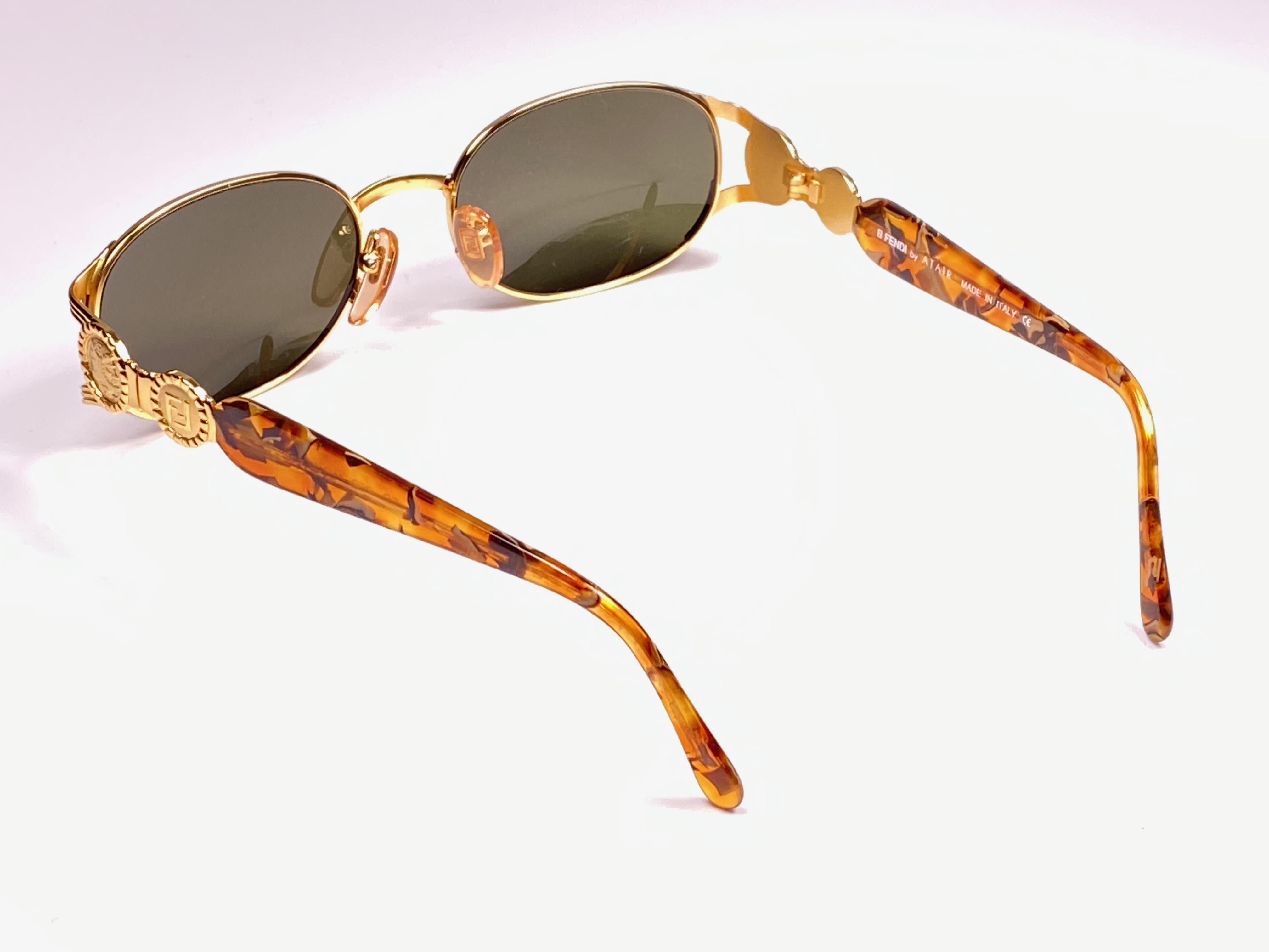 New Vintage Fendi FS262 II Tortoise & Gold  1990 Sunglasses Made in Italy In New Condition In Baleares, Baleares