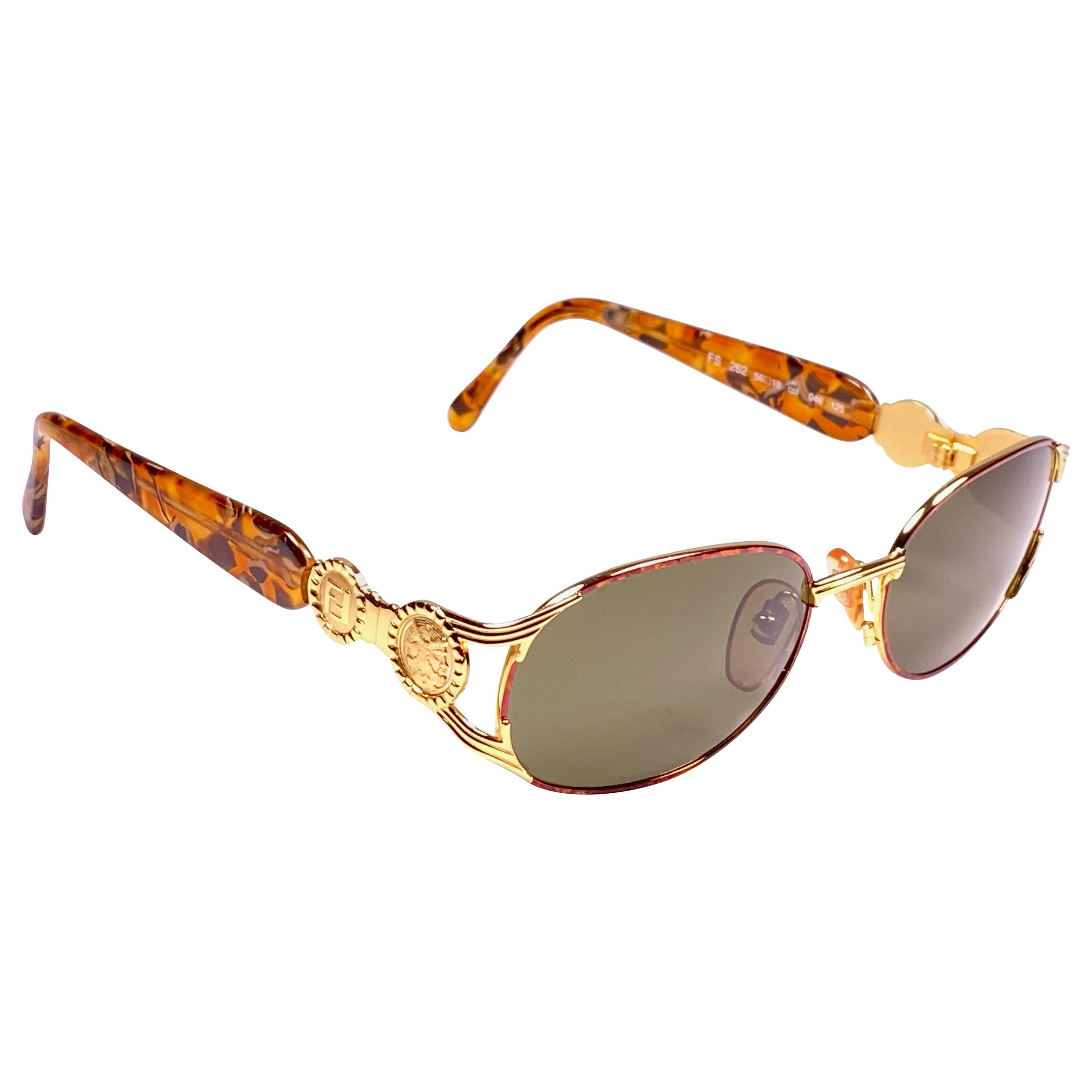 New Vintage Fendi FS262 II Tortoise & Gold  1990 Sunglasses Made in Italy