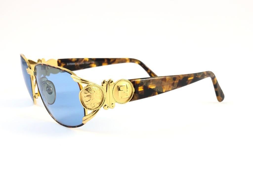 New Vintage Fendi FS295 Gold & Tortoise Oval 1990 Sunglasses Made in Italy For Sale 2