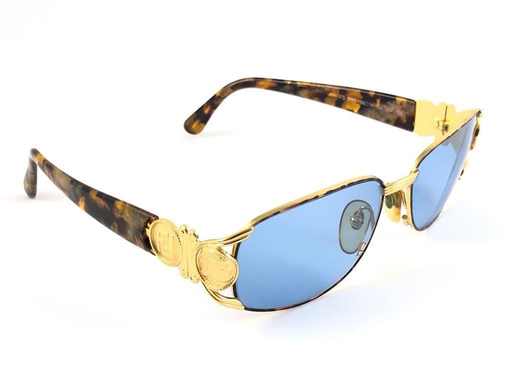 New Vintage Fendi FS295 Gold & Tortoise Oval 1990 Sunglasses Made in Italy For Sale 3