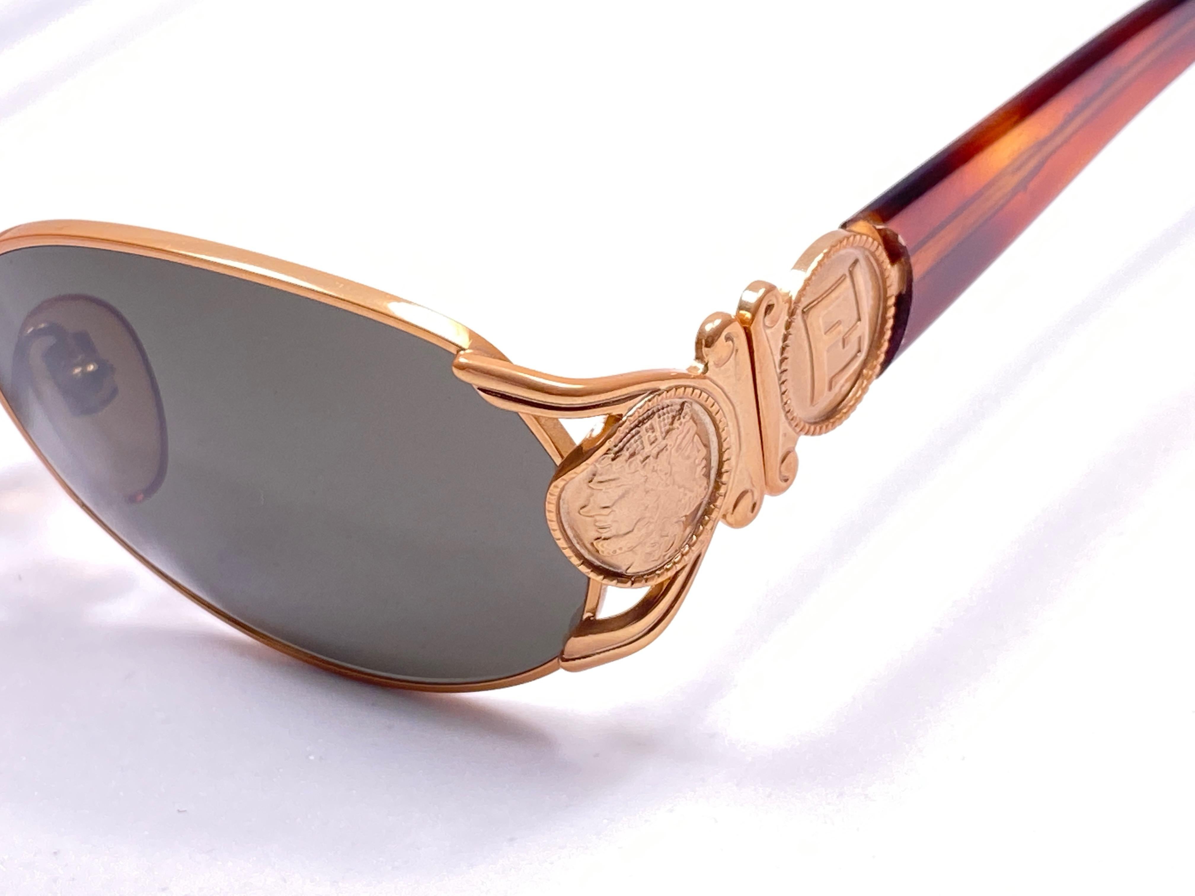 Gray New Vintage Fendi FS296 Rose Gold Oval 1990 Sunglasses Made in Italy