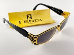 New Vintage Fendi FS298 Mask Black & Gold Large 1990 Sunglasses Made in Italy