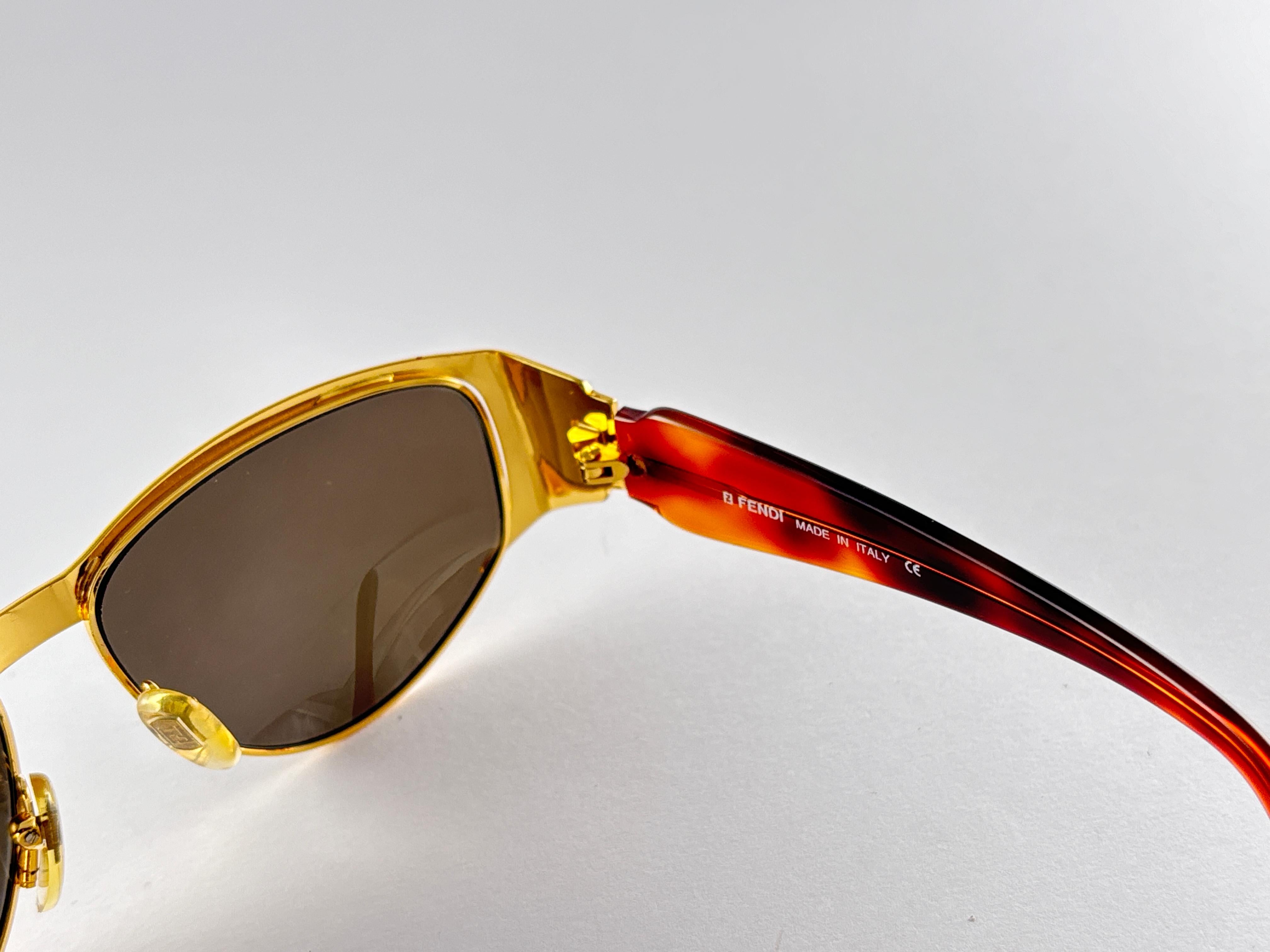 Women's or Men's New Vintage Fendi FS298 Mask Tortoise & Gold Large 1990 Sunglasses Made in Italy For Sale
