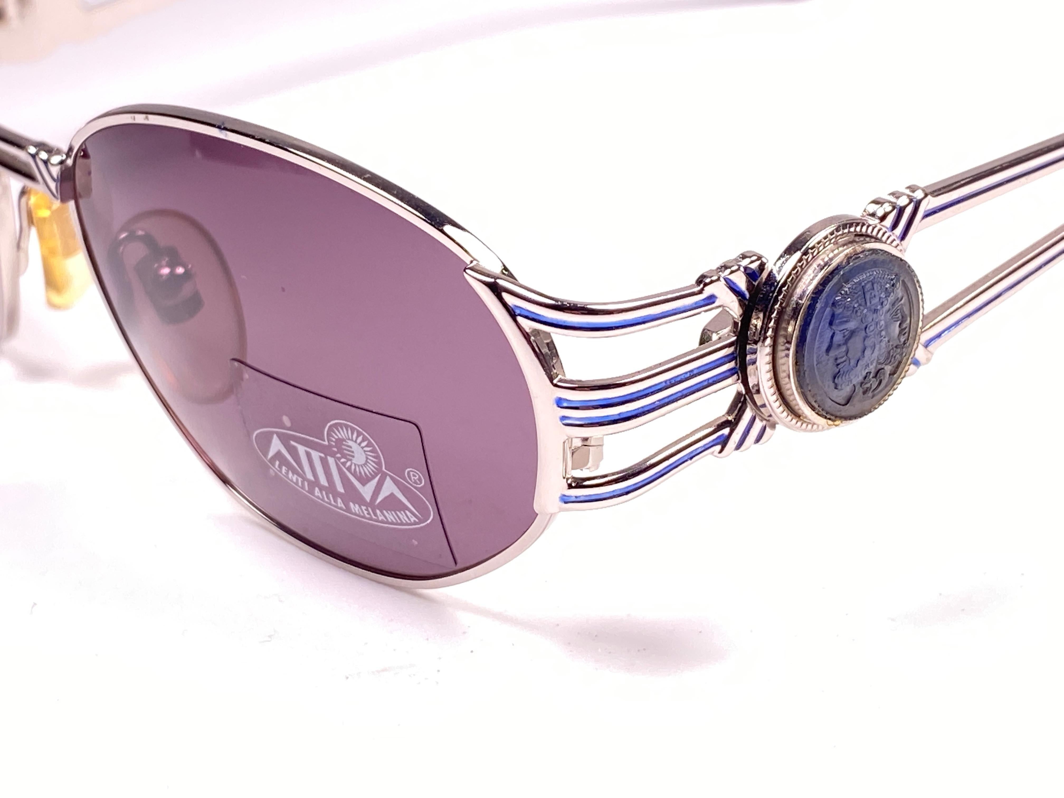 Neu Vintage Fendi FS7036 Oval Silber Schildpatt 1990 Sonnenbrille Made in Italy (Braun) im Angebot
