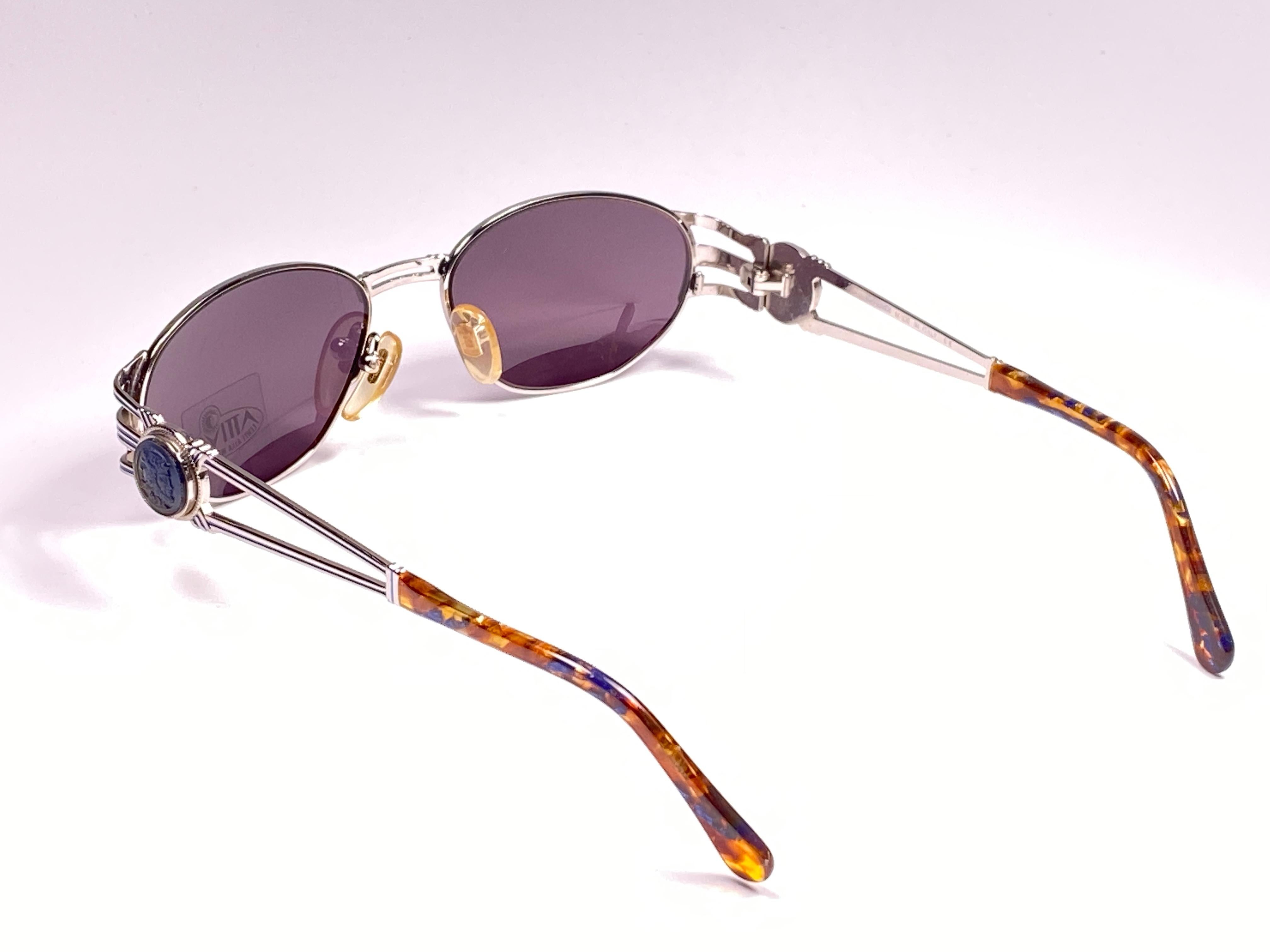 Neu Vintage Fendi FS7036 Oval Silber Schildpatt 1990 Sonnenbrille Made in Italy für Damen oder Herren im Angebot