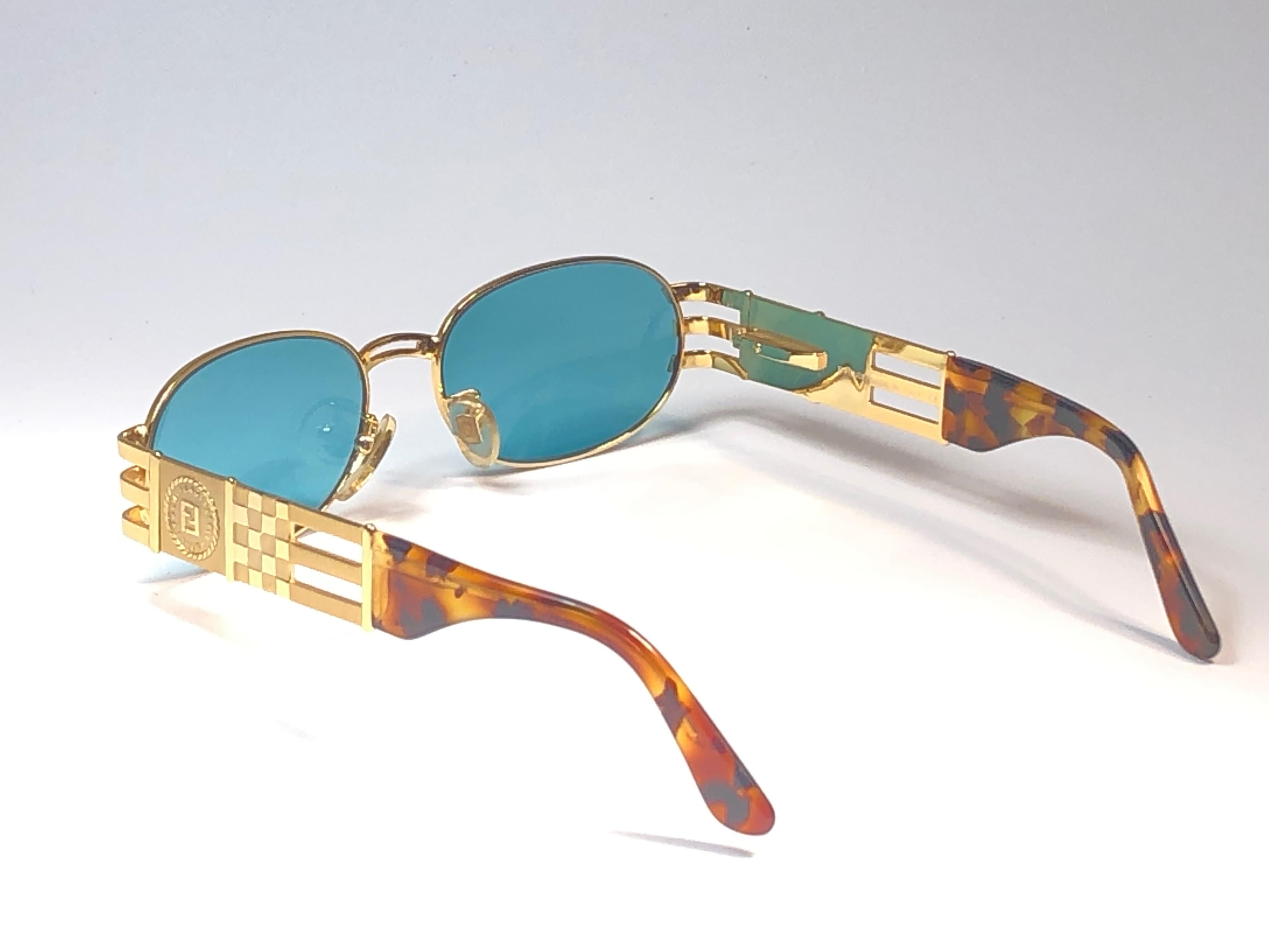 New Vintage Fendi  Gold SL 7028 Tortoise Mosaic 1990 Sunglasses Made in Italy 2