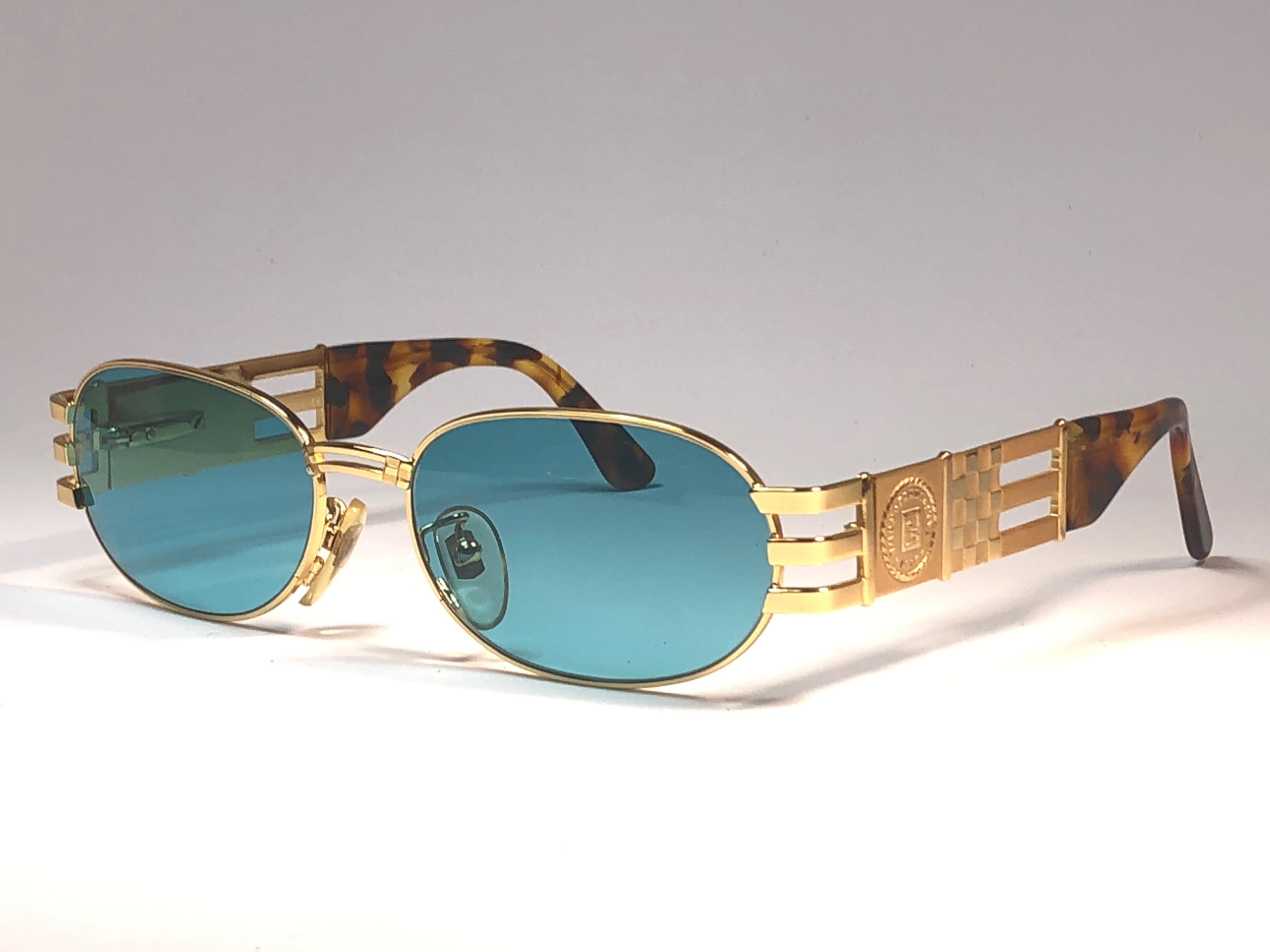 Women's or Men's New Vintage Fendi  Gold SL 7028 Tortoise Mosaic 1990 Sunglasses Made in Italy