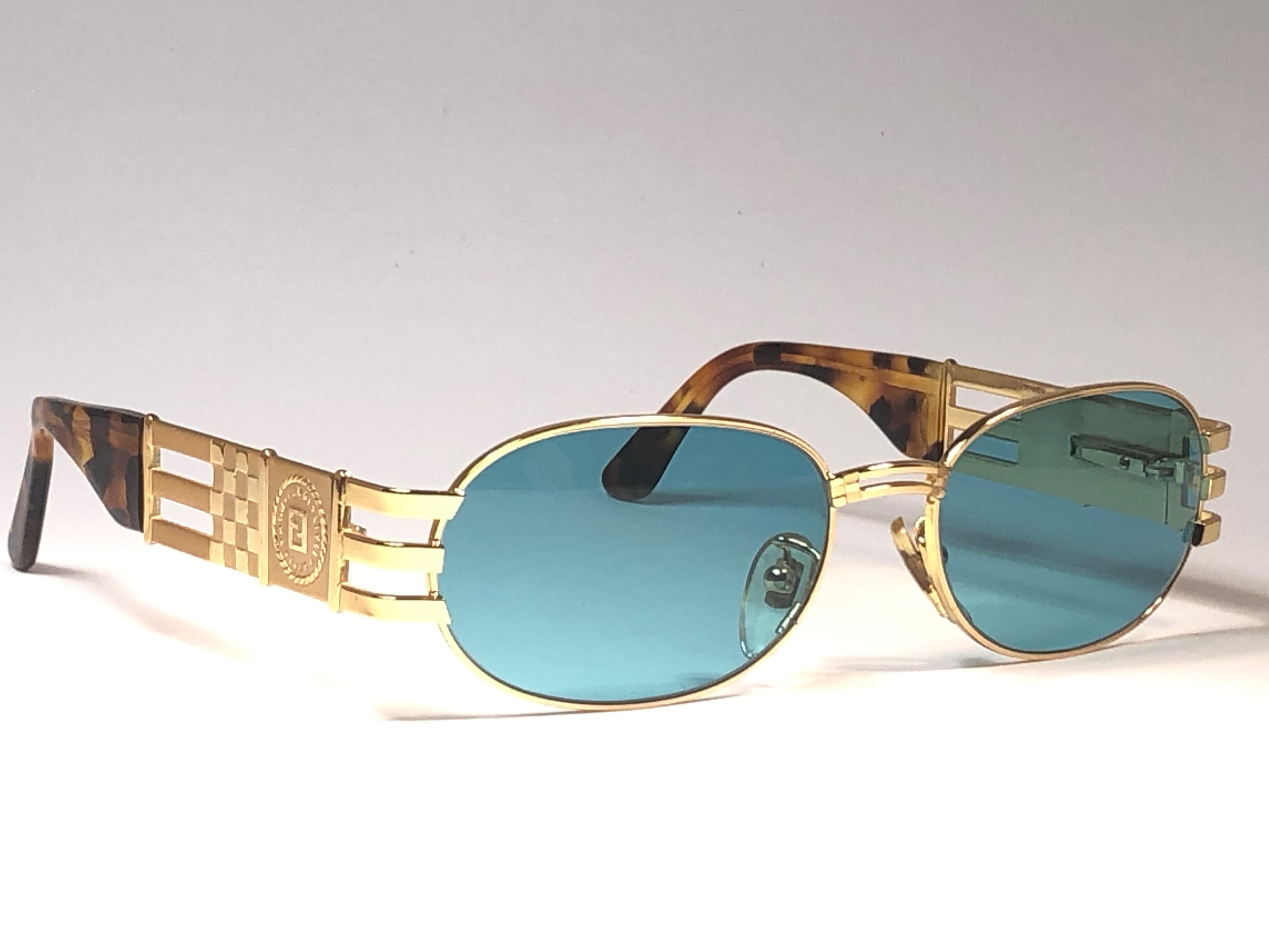 New Vintage Fendi  Gold SL 7028 Tortoise Mosaic 1990 Sunglasses Made in Italy 1