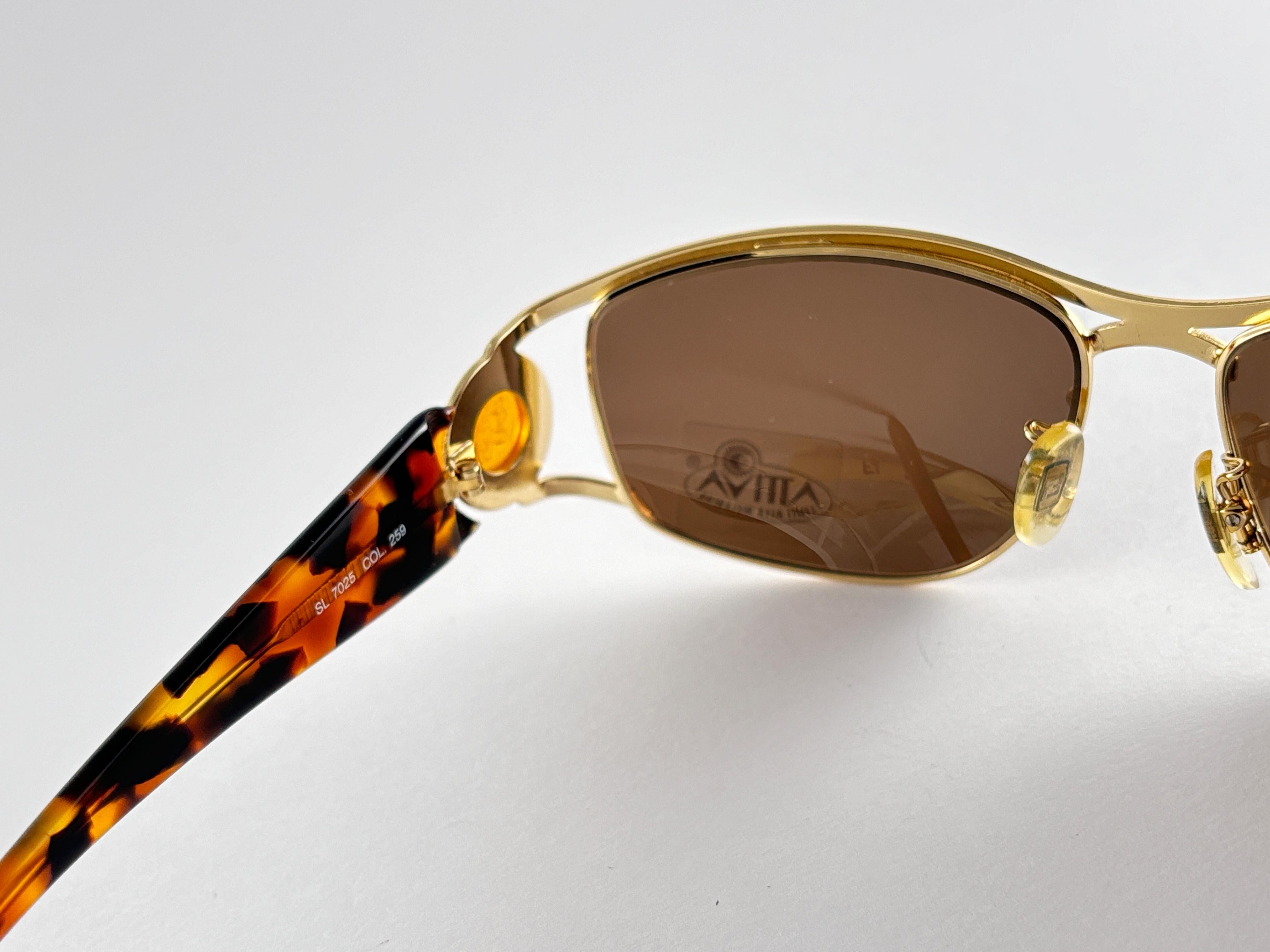 Brown New Vintage Fendi SL7025 Mask Tortoise & Gold Large 1990 Sunglasses Italy For Sale
